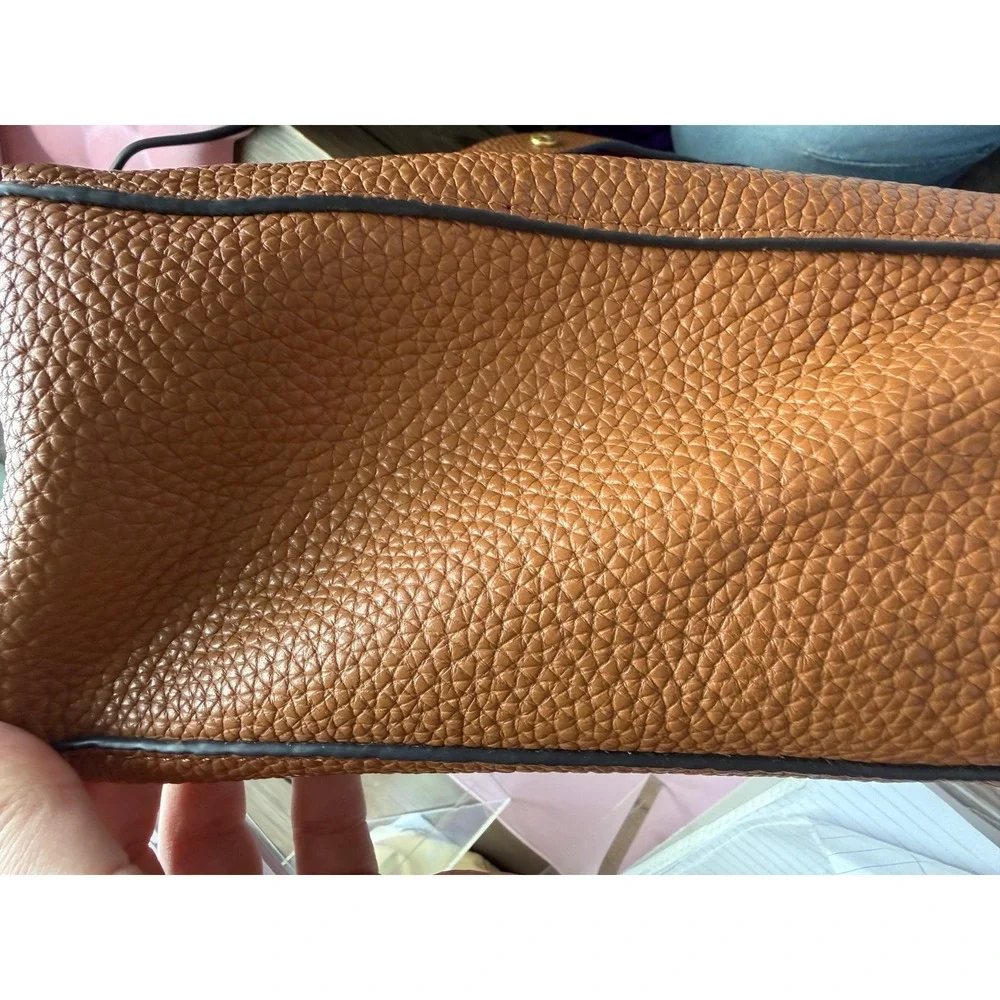 Rebecca Minkoff Brown Pebbled Leather Studded Crossbody Bucket Bag Gold Hardware